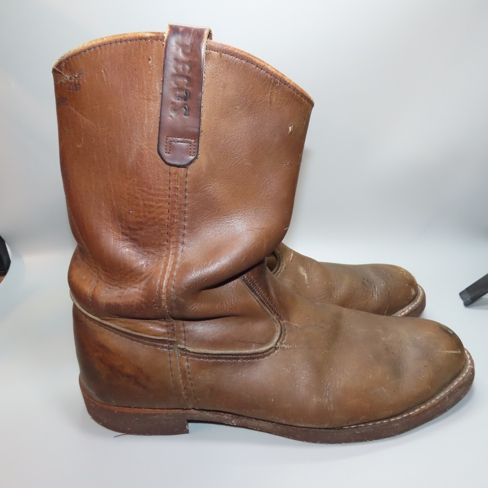 Red Wing Pecos Nailseat 1197 Brown Leather Pull on Boots Men's US Size 12c Vtg